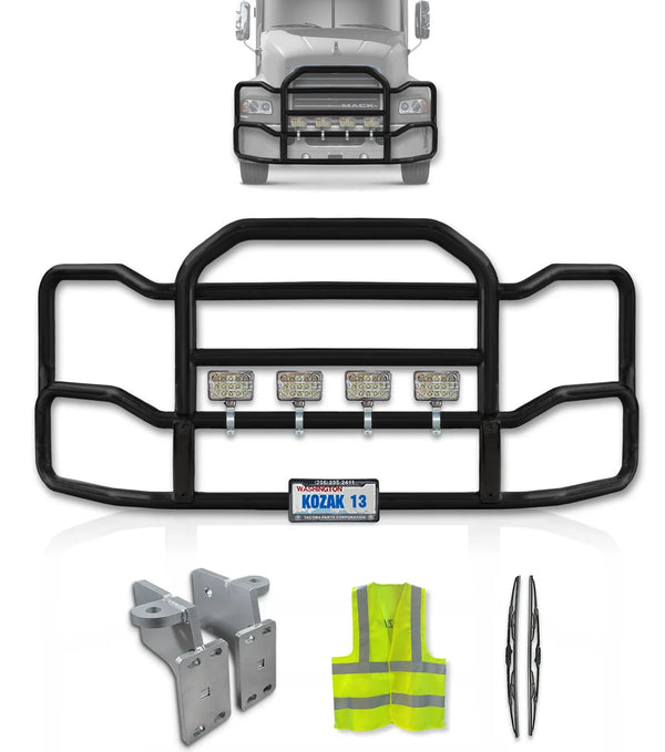 Grille Guard Large Black with Lights 2004-2017 Mack CX