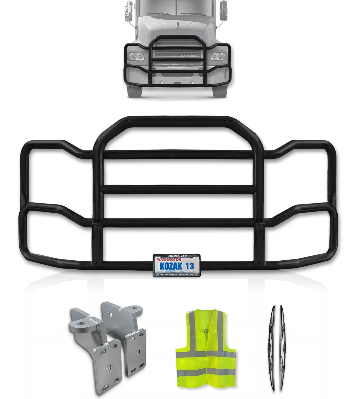 Grille Guard Large Black with Lights 2004-2017 Mack CX