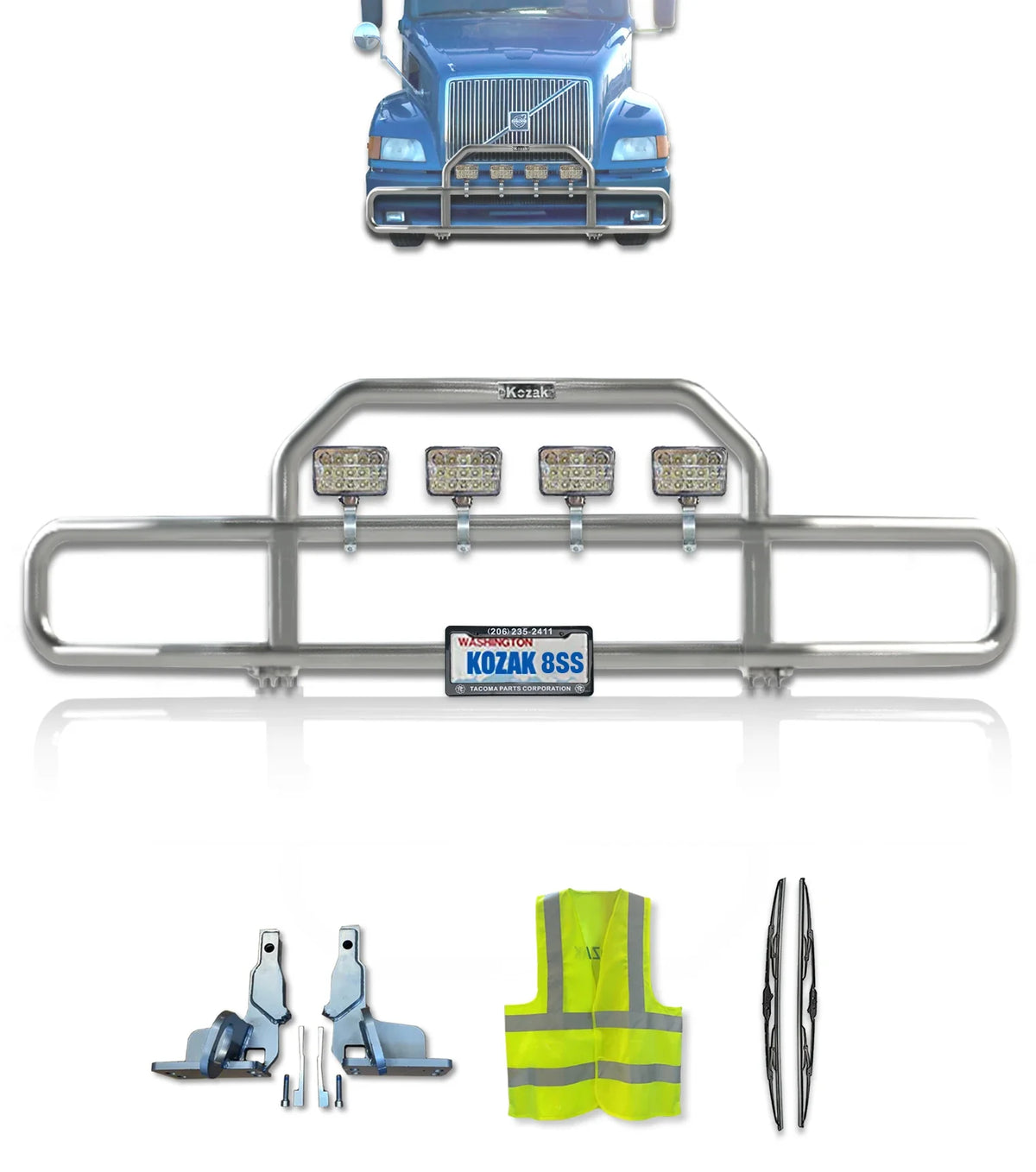 Grille Guard Front Chrome with Lights 1999-2003 Volvo VNL