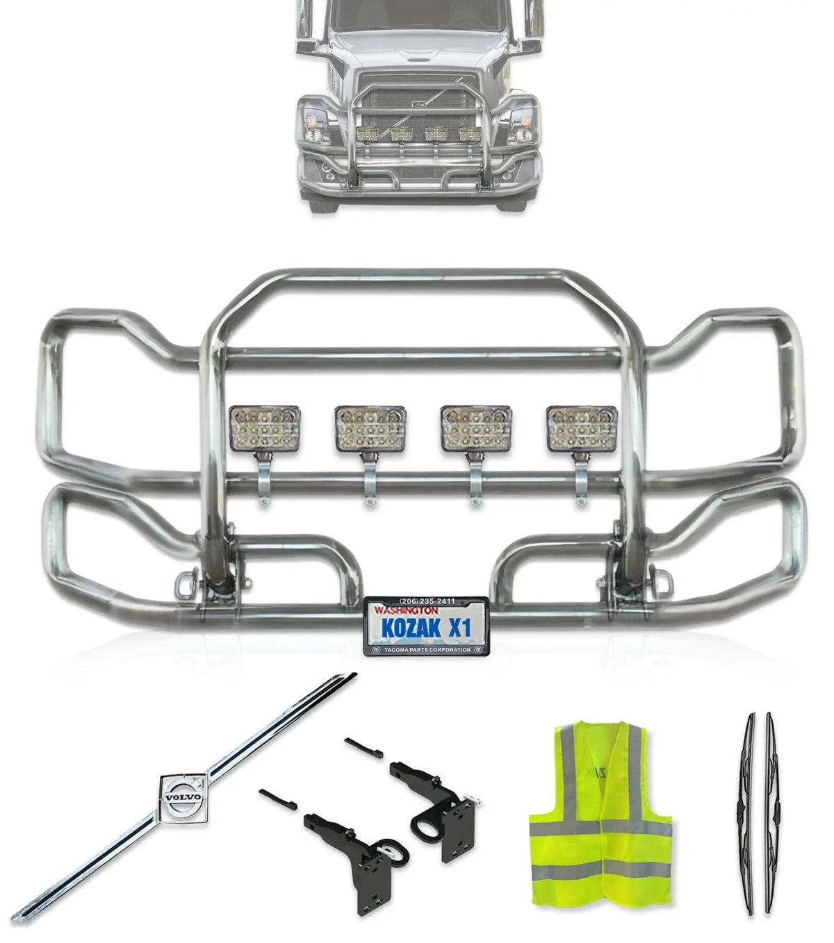 Front Grille Guard Large Chrome 2004-2017 Volvo VNL