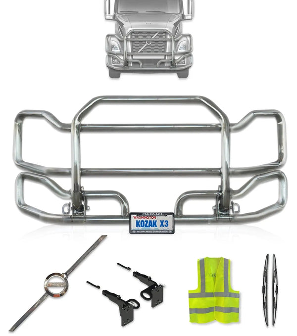 Kozak Chrome Front Grille Guard Large Volvo VNL - 