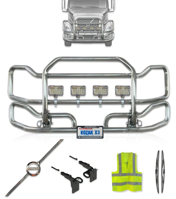 Kozak Chrome Front Grille Guard Large Volvo VNL - 