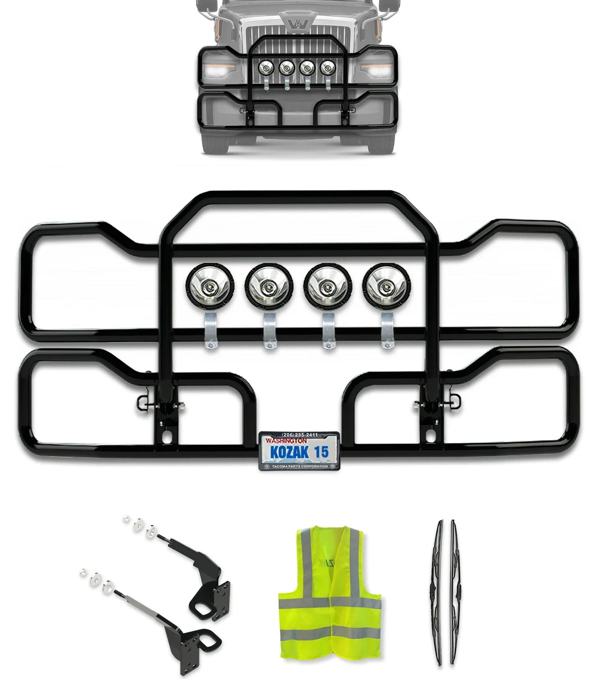 Front Grille Guard Black 2023+ Western Star 57X Set-Back