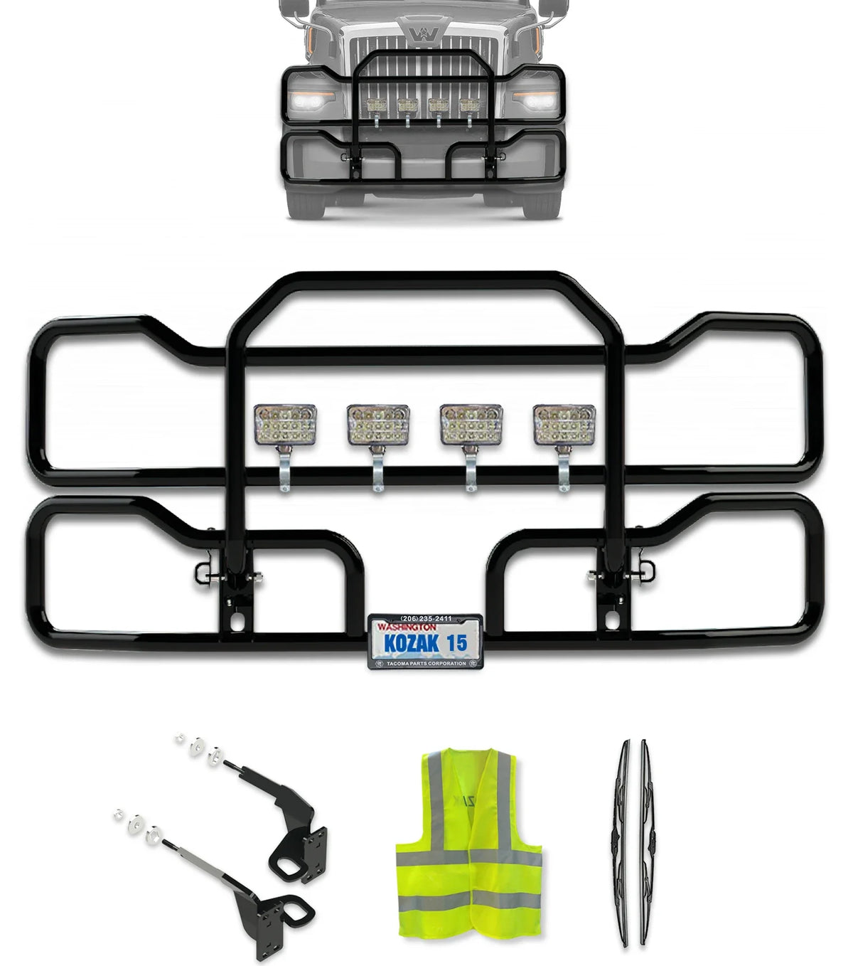 Front Grille Guard Black 2023+ Western Star 57X Set-Back
