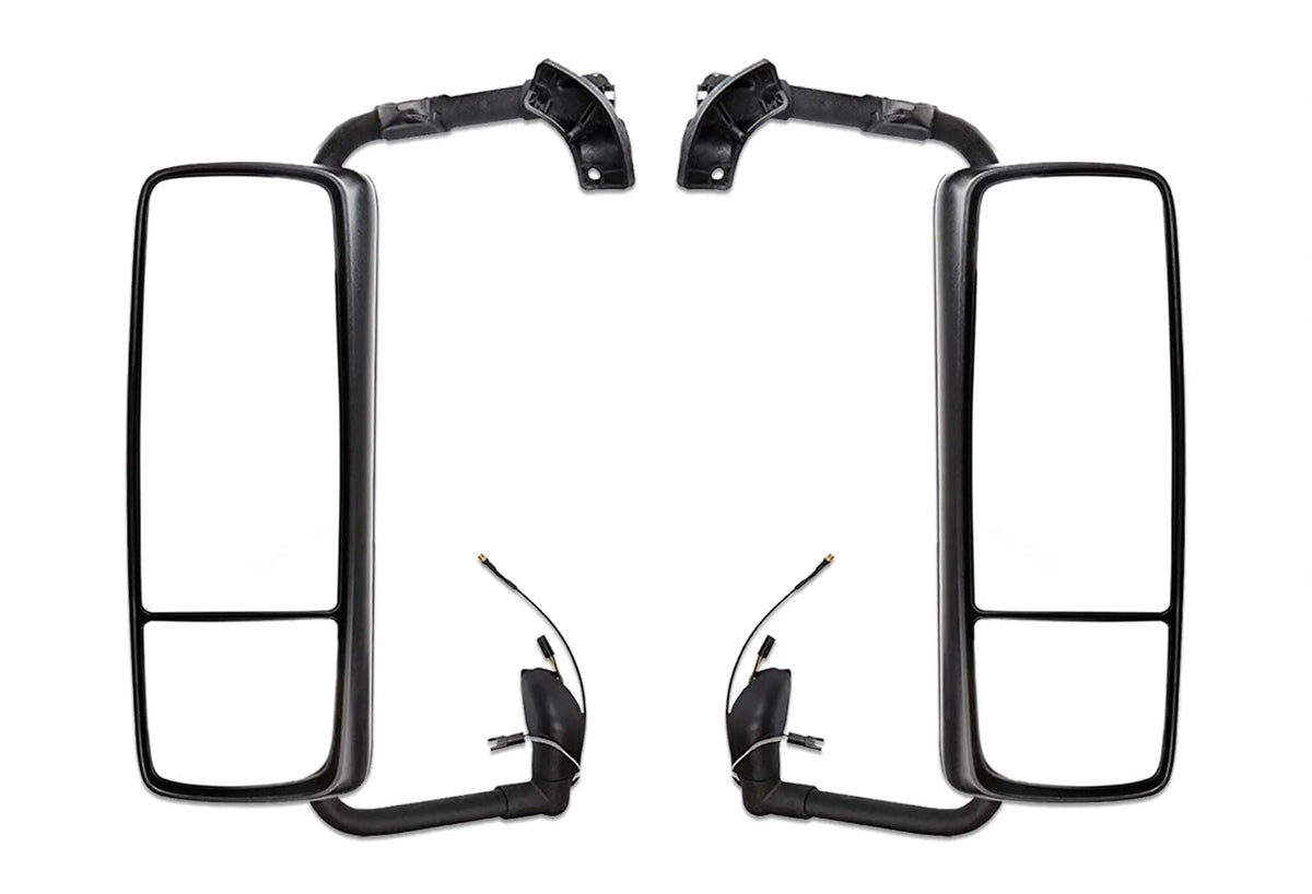 Volvo VNL Truck Door Mirror Chrome Power Heated with Arm Driver Left and Passenger Right Side with Volvo Logo, 2x 22" Windshield wipers, KOZAK Vest and Arm bracket set
