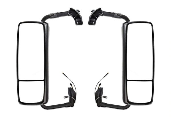 Door Side Mirror Black Power Heated with Arm Left Driver and Right Passenger Side with Arm Bracket Set for Volvo VNL 2004-2021 PLUS Logo Emblem, 2x 22" Windshield wipers, KOZAK Vest