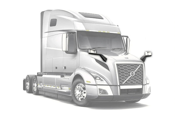 Chrome Hood Heated Mirror Aftermarket Replacement Pair Right and Left Side compatible with Volvo VNL 2018+ Semi Trucks PLUS Volvo Logo, 2x Wipers and KOZAK Reflective Vest