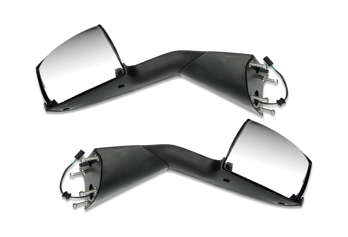 Chrome Hood Heated Mirror Aftermarket Replacement Pair Right and Left Side compatible with Volvo VNL 2018+ Semi Trucks PLUS Volvo Logo, 2x Wipers and KOZAK Reflective Vest