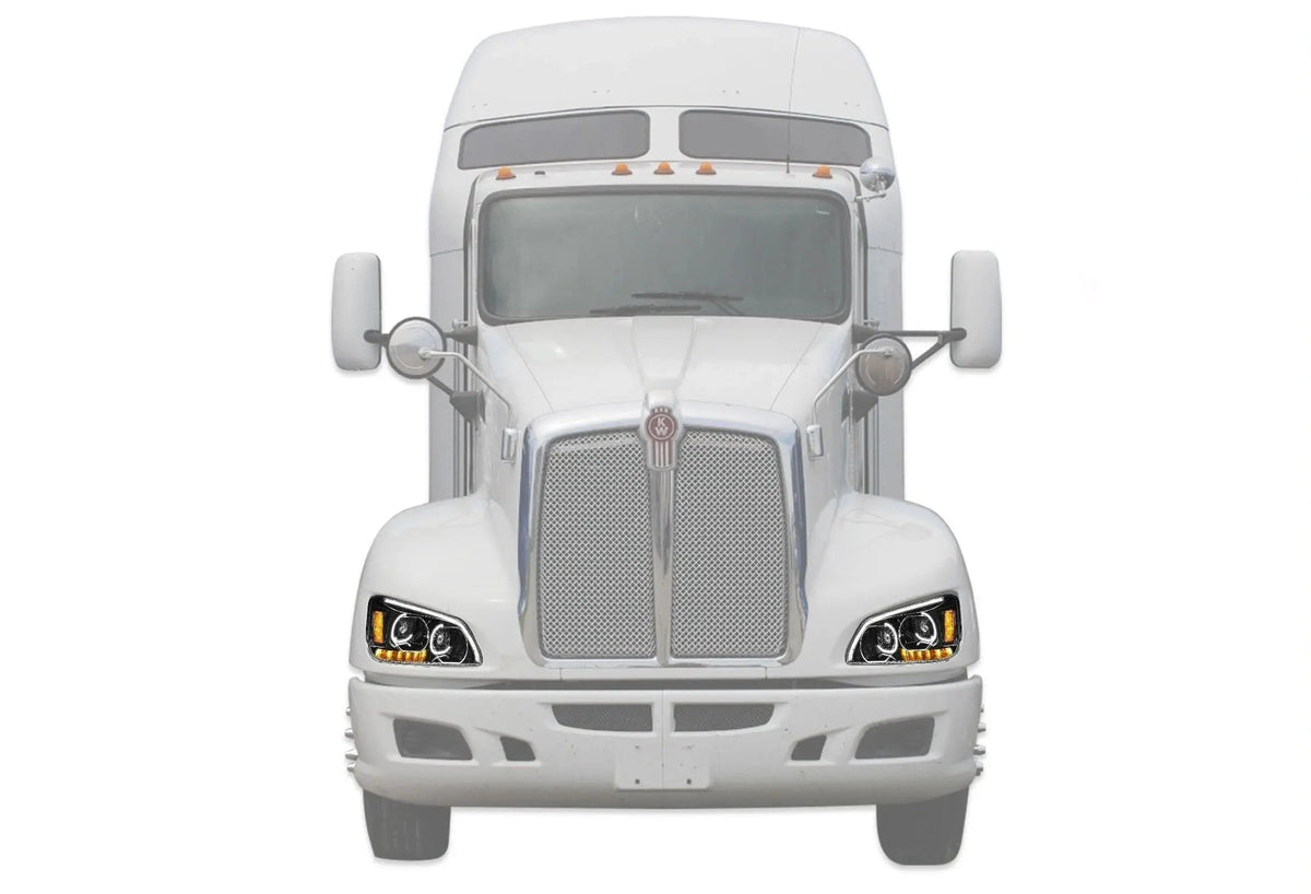 Kozak Black Housing LED Headlight Assembly + Turn Signal Dual Projector Headlight Lamp Set for Kenworth T660 - Tacoma Parts Corporation