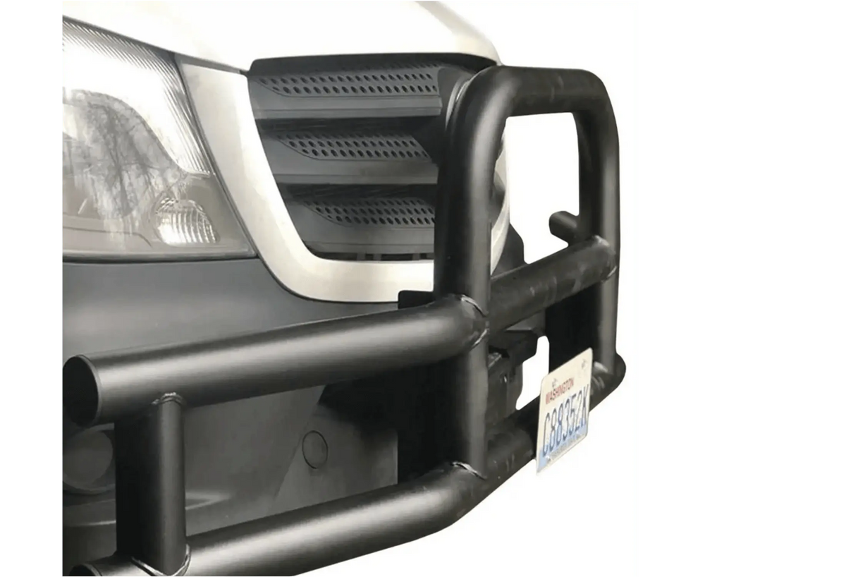 KOZAK 3-Inch Heavy Duty Round Bumper Grille Guard Compatible with Mercedes-Benz Sprinter Vans 2010 - 2013 PLUS your choice of LED lights, Mounting Brackets, License Plate Holder and Frame, KOZAK Vest