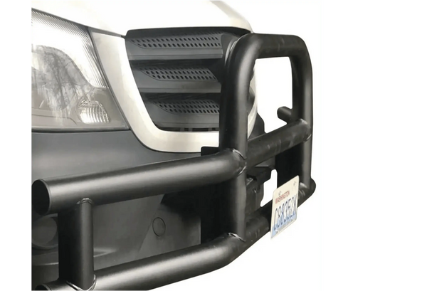 KOZAK 3-Inch Heavy Duty Round Bumper Grille Guard Compatible with Mercedes-Benz Sprinter Vans 2010 - 2013 PLUS your choice of LED lights, Mounting Brackets, License Plate Holder and Frame, KOZAK Vest