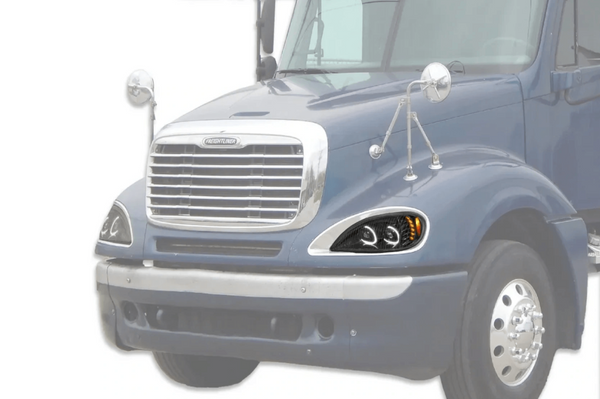 KOZAK LED DRL Dual Projector Headlight / Lamp Black 12V Driver Left Side For Freightliner Columbia 2004-2017 PLUS Logo, 2x 22" Wipers, KOZAK Vest