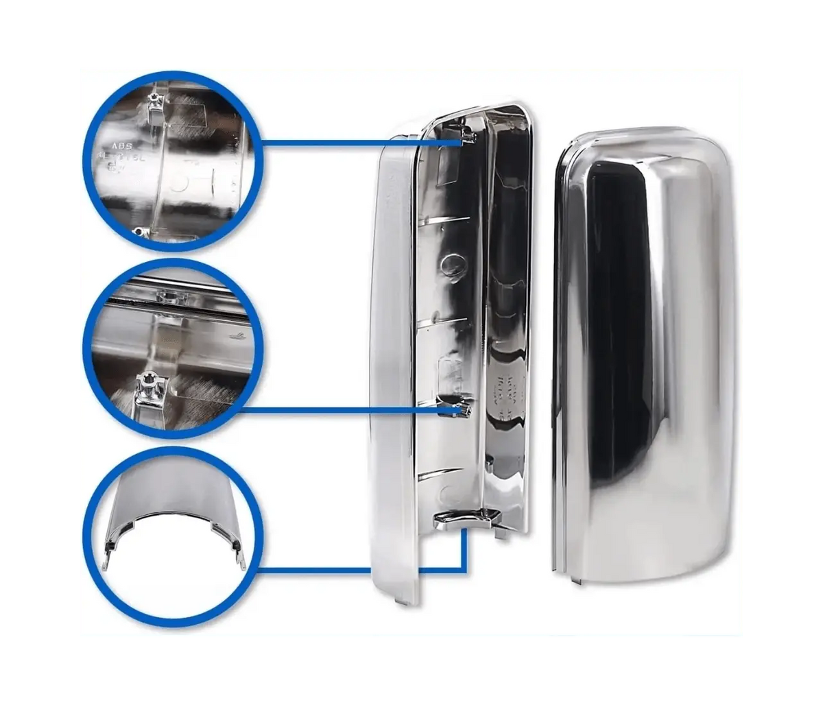 Chrome Door Mirror Cover Pair Set for Freightliner Cascadia 2008-2014 Truck Models PLUS Freightliner Logo Emblem and KOZAK Reflective Vest