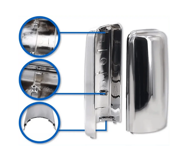 Chrome Door Mirror Cover Pair Set for Freightliner Cascadia 2008-2014 Truck Models PLUS Freightliner Logo Emblem and KOZAK Reflective Vest