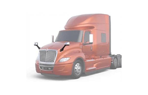 KOZAK Chrome Hood Mirror Pair (Passenger Right and Driver Left Side) compatible with International LT625 Trucks PLUS International Logo, Windshield Wipers, Frame License Plate and KOZAK Vest