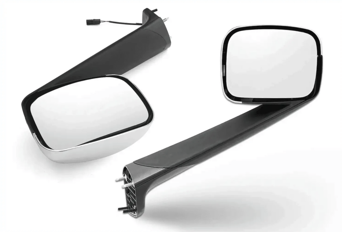 KOZAK Chrome Hood Mirror Aftermarket Replacement Right (Passenger Side) for Freightliner Cascadia 2018+ Semi Trucks PLUS Windshield Wipers, Freightliner Emblem, Frame License Plate and KOZAK Vest