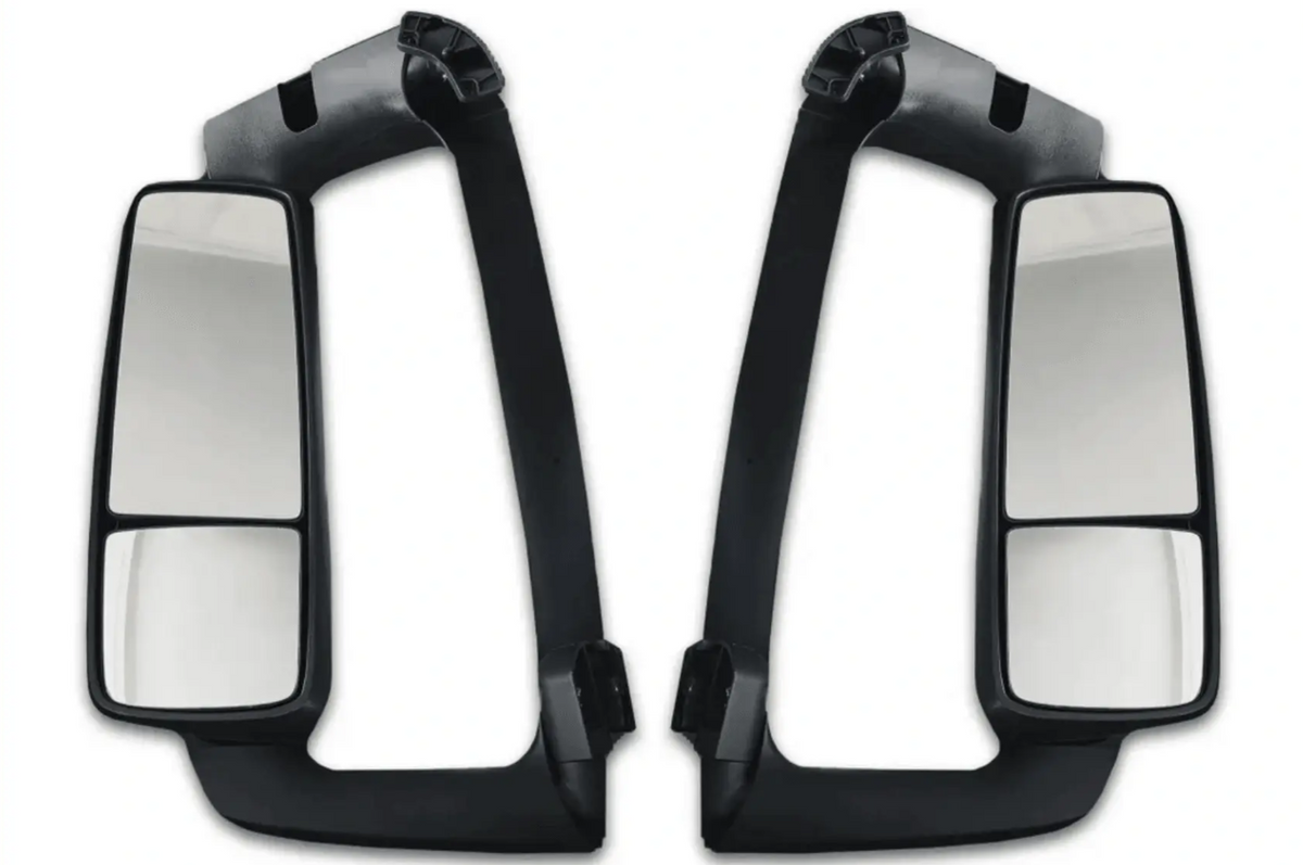 KOZAK Side View Door Mirror Power Heated Black with Arm SET & Look Down Mirror compatible with Volvo VNL 670 780 630 730 860 VNM 200 430 630 VNX 300 VN 2004-2023 + Logo, Bracket, Wipers, Vest