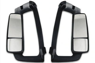 KOZAK Side View Door Mirror Power Heated Black with Arm SET & Look Down Mirror compatible with Volvo VNL 670 780 630 730 860 VNM 200 430 630 VNX 300 VN 2004-2023 + Logo, Bracket, Wipers, Vest