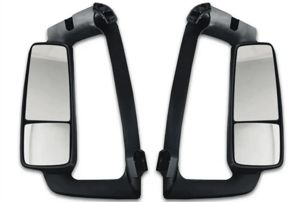 KOZAK Side View Door Mirror Power Heated Black with Arm SET & Look Down Mirror compatible with Volvo VNL 670 780 630 730 860 VNM 200 430 630 VNX 300 VN 2004-2023 + Logo, Bracket, Wipers, Vest