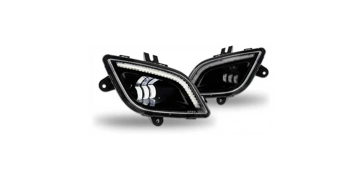 KOZAK Chrome STEEL 16" Bumper with Fog Lamp Hole + LED Fog Light Lamp Set with Halo Ring DLR Black for New Freightliner Cascadia 2018+ PLUS Logo, 2x 22" Windshield Wipers, License Plate Frame and Vest