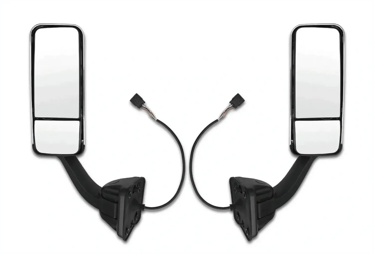 Kozak Replacement Chrome Heated Door Side Mirror Set (Left Driver + Right Passenger Sides) for Freightliner Cascadia 2008-2017 PLUS Logo, 2x 22" Windshield Wipers and Kozak Vest