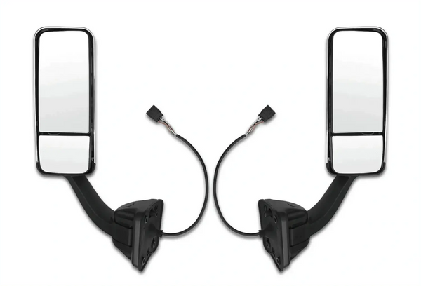 Kozak Replacement Chrome Heated Door Side Mirror Set (Left Driver + Right Passenger Sides) for Freightliner Cascadia 2008-2017 PLUS Logo, 2x 22" Windshield Wipers and Kozak Vest