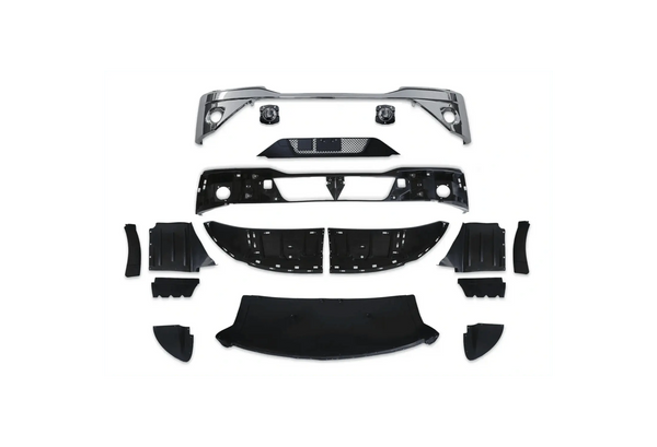 Kozak Chrome BUMPER with FOG LAMP HOLE + LED Fog Light- Pair Set (Left and Right Side) for KENWORTH T680 NEXT GEN 2022 2023+ PLUS Kenworth Logo, 2x22" Windshield Wipers and KOZAK Reflective Vest