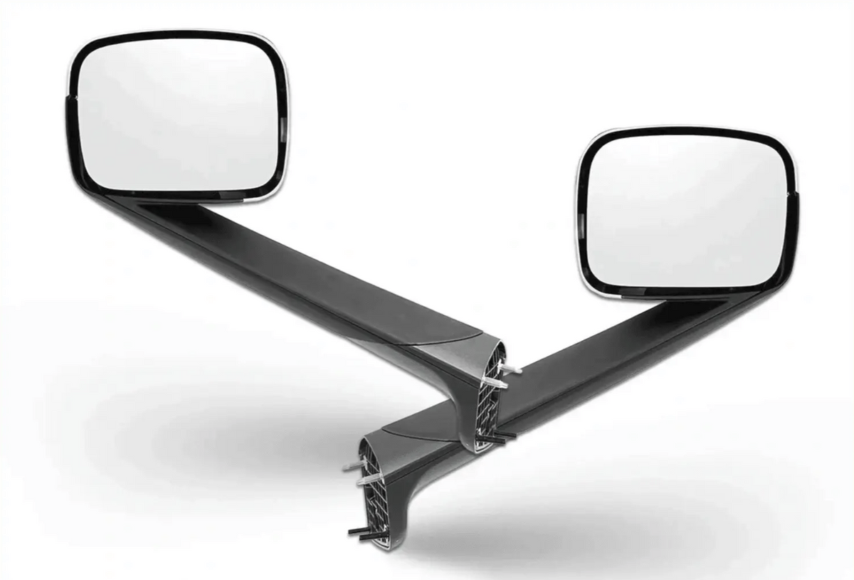 KOZAK Chrome Hood Mirrors Assembly Set (Driver Left and Passenger Right Side) with Mounting Kit For Freightliner Cascadia 2018+ PLUS Logo, Windshield Wipers, Frame License Plate and KOZAK Vest