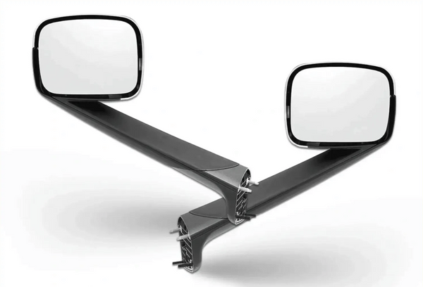 KOZAK Chrome Hood Mirrors Assembly Set (Driver Left and Passenger Right Side) with Mounting Kit For Freightliner Cascadia 2018+ PLUS Logo, Windshield Wipers, Frame License Plate and KOZAK Vest