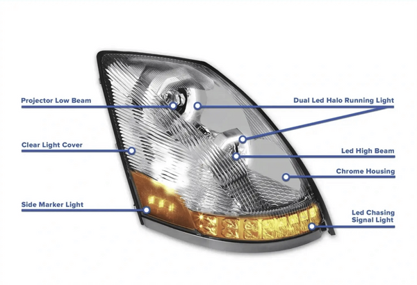 Full LED Performance Headlight Passenger Side with Sequential Turn Signals for Volvo VNL 2004-2017 - Tacoma Parts Corporation