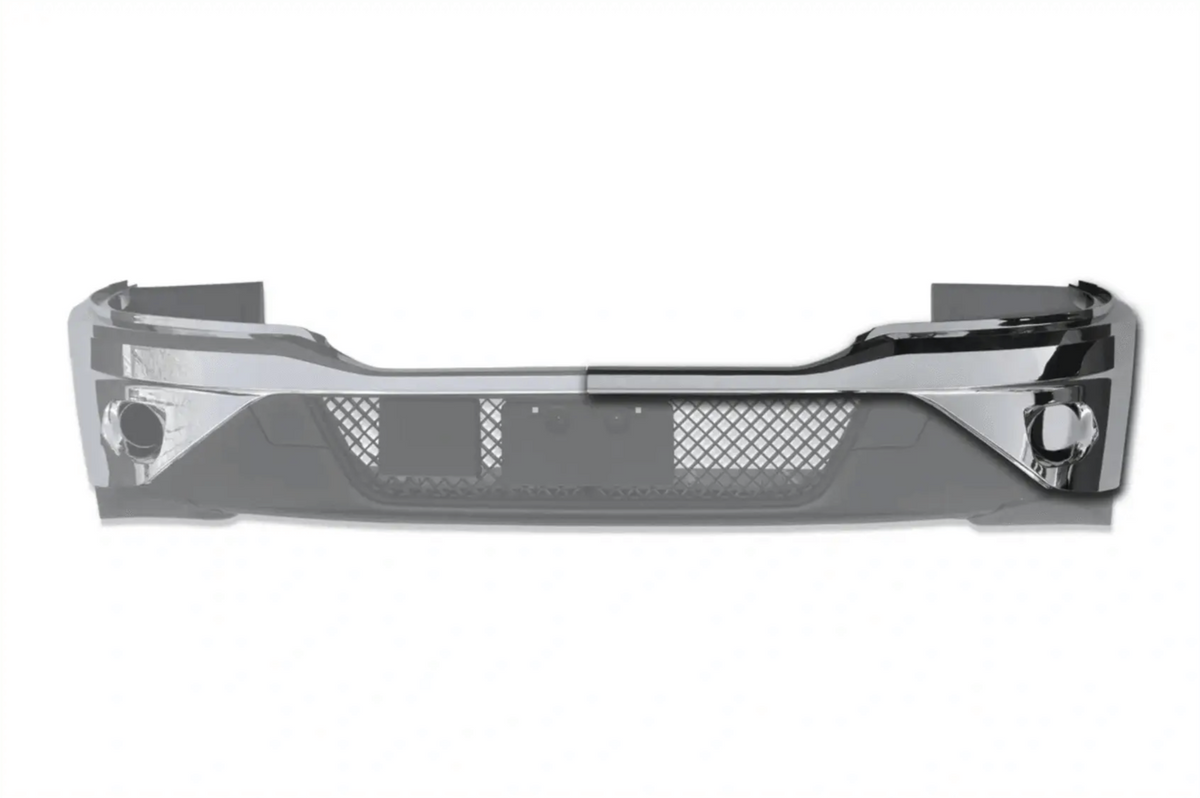 Kozak Chrome BUMPER COVER without FOG LAMP HOLE (Driver Left Side) for KENWORTH T680 NEXT GEN 2022 2023+ PLUS Logo, 2x22" Windshield Wipers and KOZAK Vest