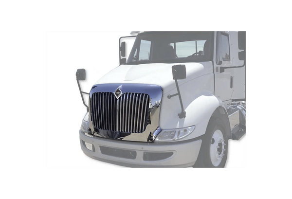 KOZAK Chrome Grille Assembly with Bug Net Screen For International 8600 Transtar Truck 2005 and newer PLUS International Logo, 2x22 inch Windshield wipers, License Plate Frame and KOZAK Vest