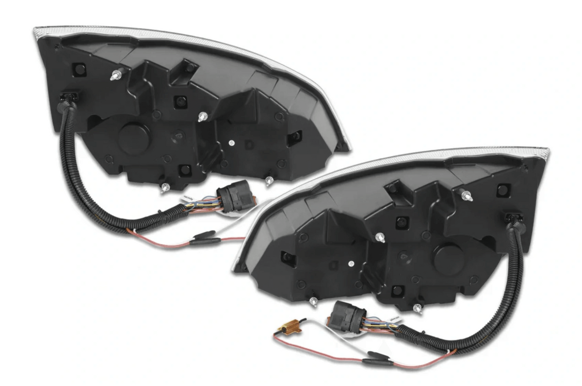 KOZAK Full LED Performance Headlights Pair with LED Turn Signals BLACK Housing (Driver Left & Passenger Right Side) for Freightliner Cascadia 2018 and newer PLUS Logo, Windshield Wipers and Vest
