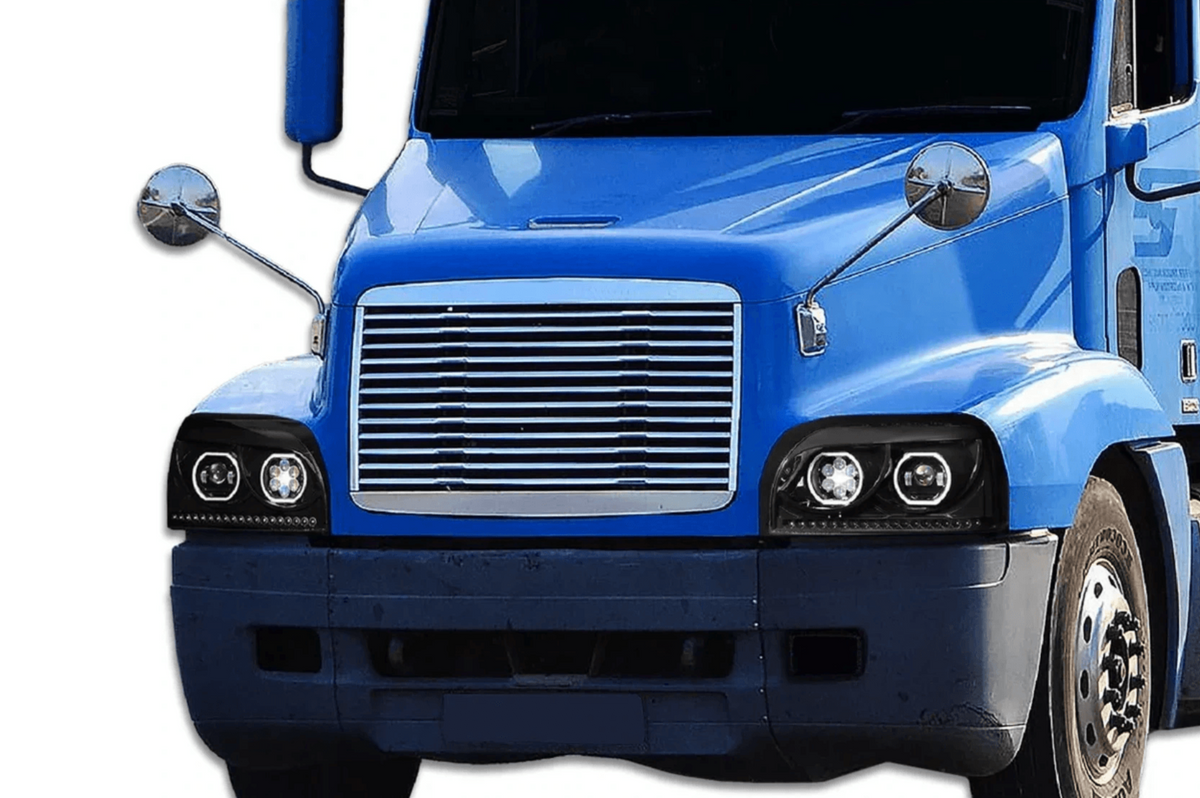KOZAK Headlight Black Dual Halo Projector LED 12V Driver Left Side For Freightliner Century 1996-2010 PLUS Logo, 2x 22" Wipers, KOZAK Vest
