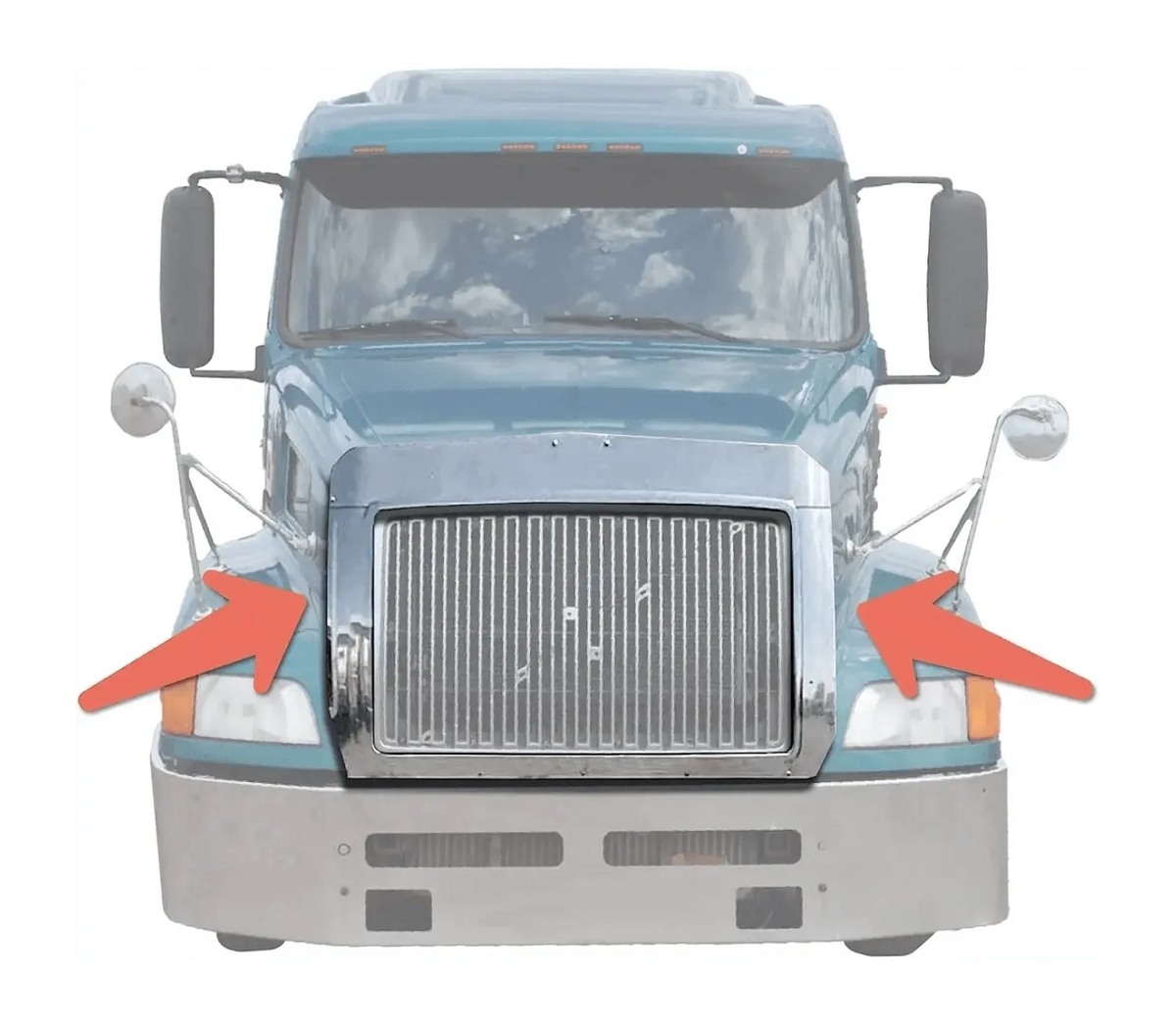 KOZAK Chrome Bug Deflector frame For Volvo VN VNL 1996-2003 Semi Truck Parts PLUS 2x 22 inch Wipers and and KOZAK Vest