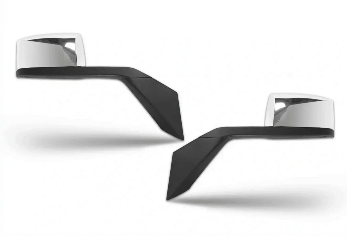 KOZAK Chrome Hood Mirrors (Left and Right Side) Pair With Mounting Kits & Fender and Bumper Corners Chrome Trim Set compatible with Volvo VNL 2016-2017 PLUS Logo, Wipers, Frame License Plate and Vest