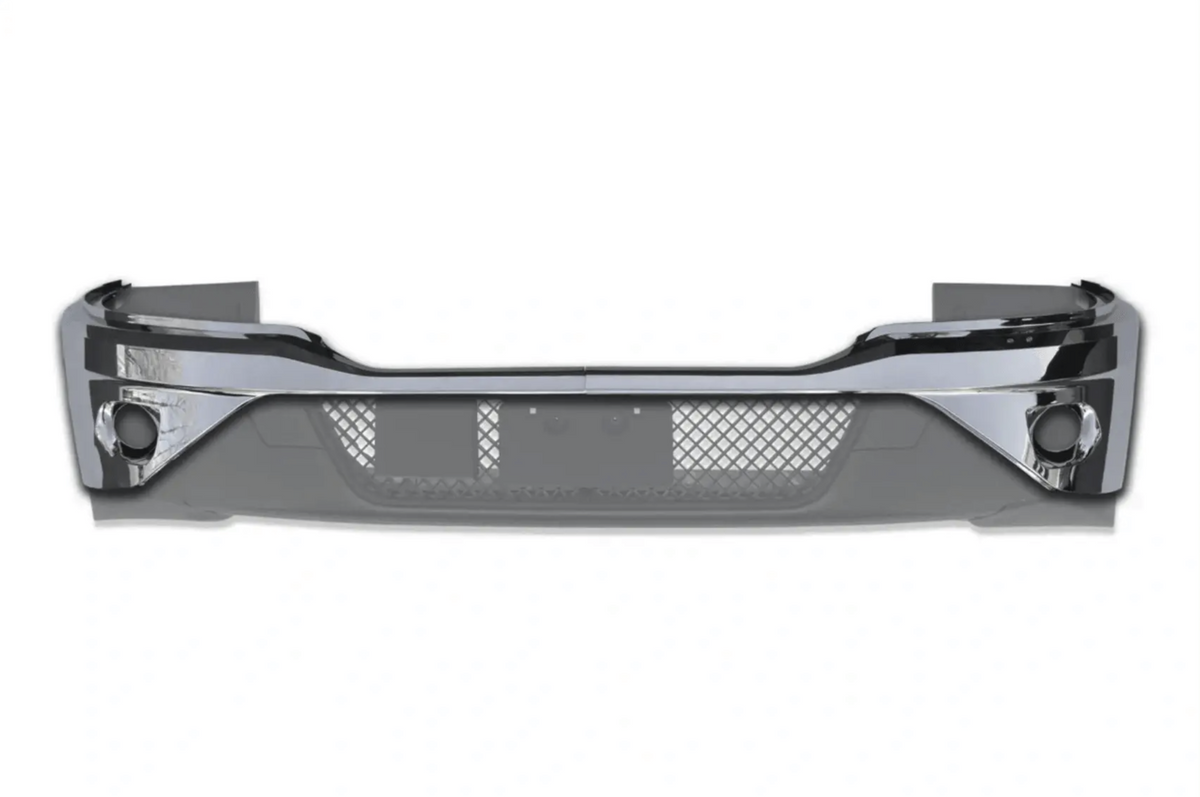 Kozak Chrome BUMPER COVERS with FOG LAMP HOLE PAIR SET (Driver Left and Passenger Right Side) for KENWORTH T680 NEXT GEN 2022 2023+ PLUS Logo, 2x22" Windshield Wipers and KOZAK Vest
