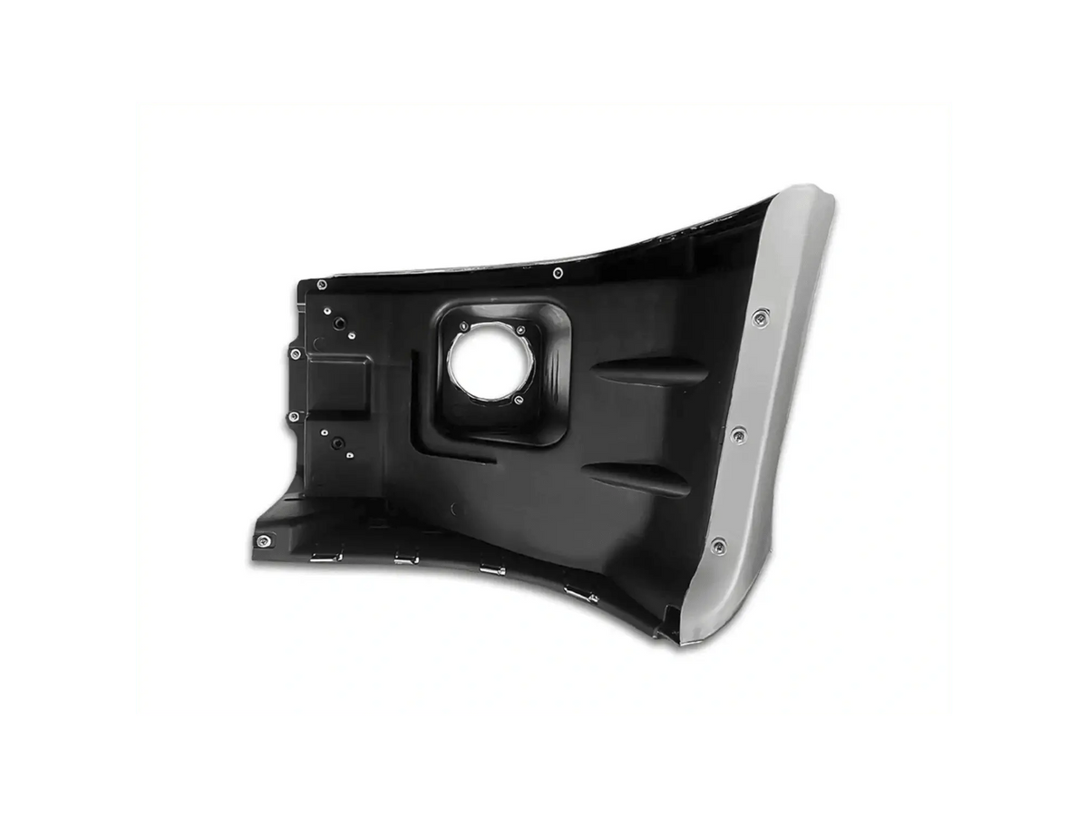 Kozak Chrome Plastic Bumper Corner with Fog Light Hole Right Passenger Side for Peterbilt 579 PLUS Logo, - Tacoma Parts Corporation