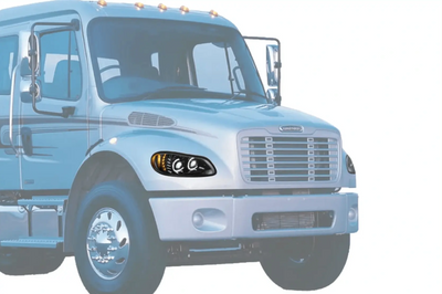 KOZAK LED Halos+Turn Signal Projector Headlight Lamps 12V Passenger Right Side For Freightliner M2 2002-2018 PLUS Logo, 2x 22" Wipers, Vest