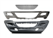 KOZAK PLASTIC Bumper SET wiht Chrome Trim: Center Bumper Cover and End Corner Extension PAIR (Left Driver and Right Passenger Side) for International Prostar 2008-2015 PLUS Logo, Wipers, License Plate Frame and Vest
