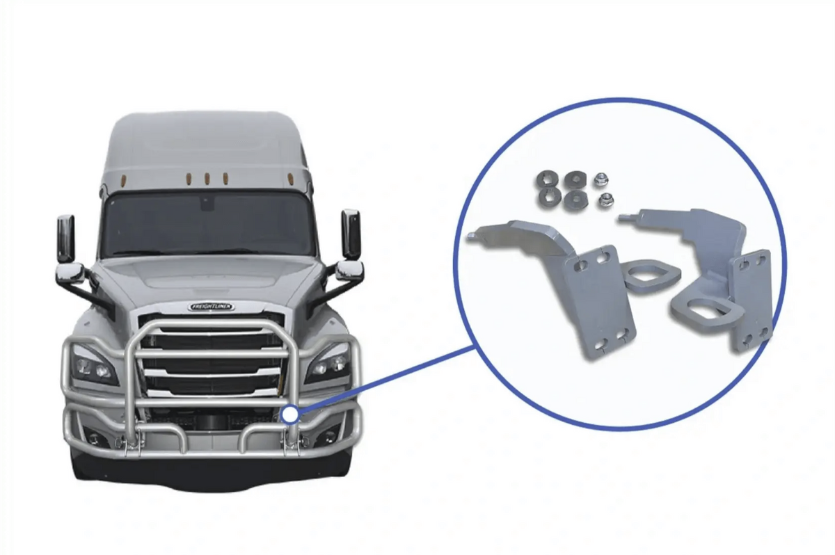 KOZAK Bumper Deer Moose Brush Guard Brackets Mounting Hardware Set compatible with EX-Guard For Freightliner cascadia 2018 and Newer PLUS Logo and Kozak Reflective Vest
