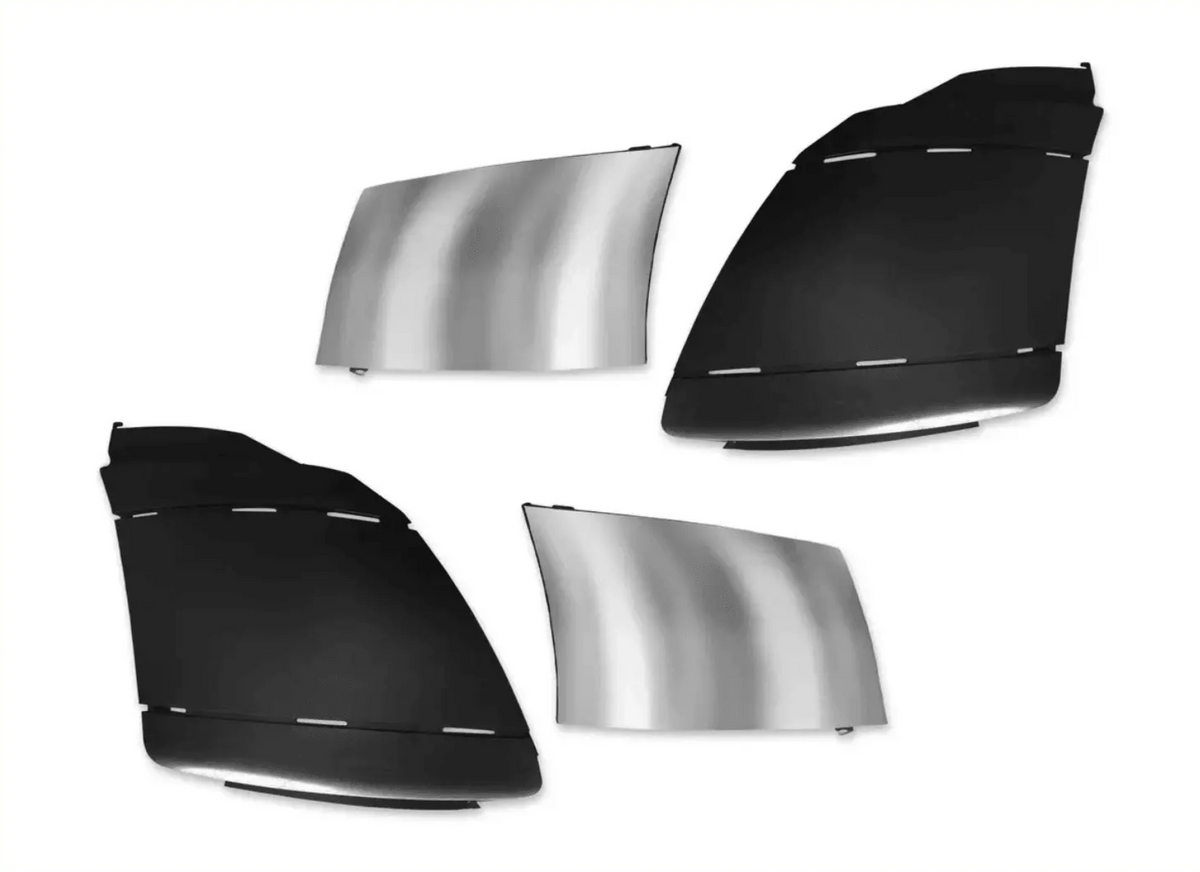 KOZAK PLASTIC Bumper SET wiht Chrome Trim: Center Bumper Cover and End Corner Extension PAIR (Left Driver and Right Passenger Side) for International Prostar 2008-2015 PLUS Logo, Wipers, License Plate Frame and Vest