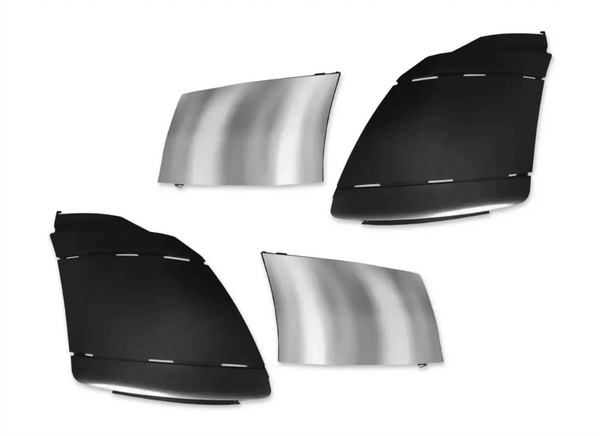 KOZAK PLASTIC Bumper SET wiht Chrome Trim: Center Bumper Cover and End Corner Extension PAIR (Left Driver and Right Passenger Side) for International Prostar 2008-2015 PLUS Logo, Wipers, License Plate Frame and Vest