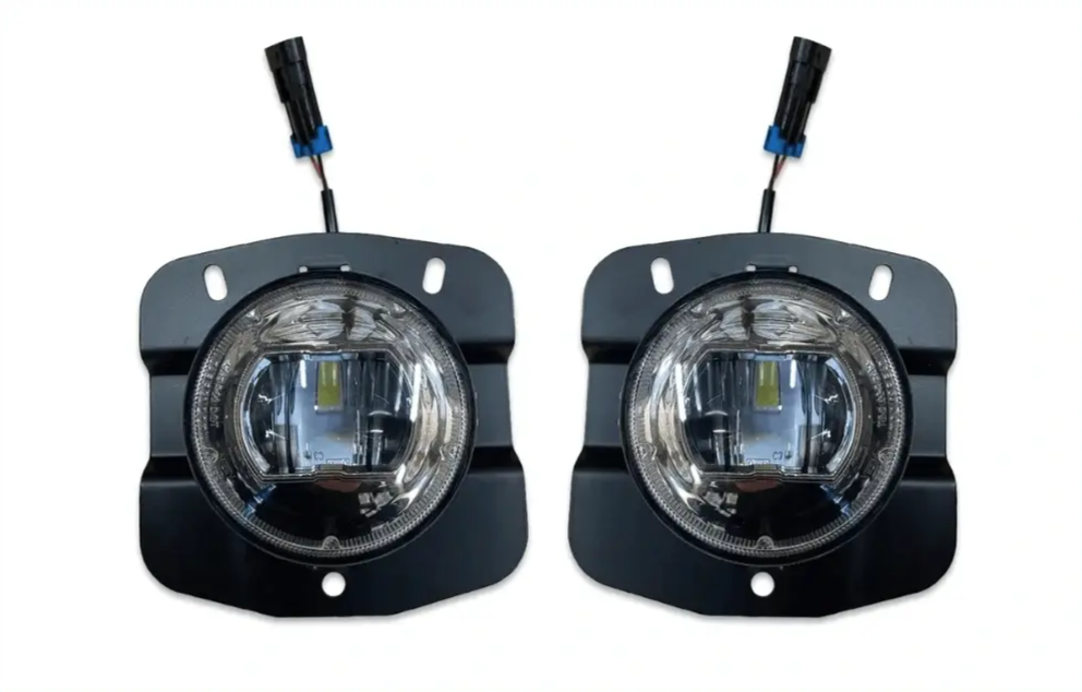 Kozak PLASTIC Bumper Corners with Bezel Pair and LED Fog Light Set - (Driver Left & Passenger Right Side) Pair For Kenworth T680 PLUS Logo, 2x 22" Windshield wipers, License Plate Frame and Vest