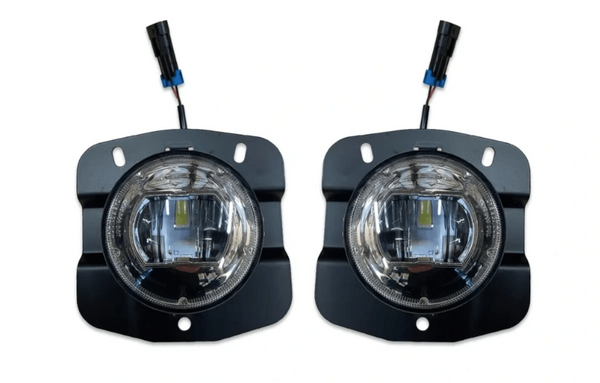 Kozak PLASTIC Bumper Corners with fog light hole and LED Fog Light Set - (Driver Left & Passenger Right Side) Pair For Kenworth T680 PLUS Logo, 2x 22" Windshield wipers, License Plate Frame and Vest