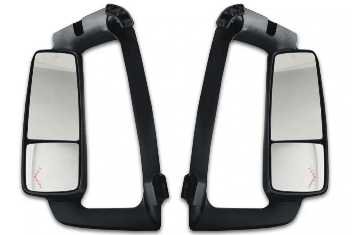 KOZAK Side View Door Mirror Power Heated Chrome With LED Turn Signal with Arm SET (Left & Right) & Look Down Mirror compatible with Volvo VNL, VNM, VNX, VN 2004-2023 + Logo, Bracket, Wipers, Vest