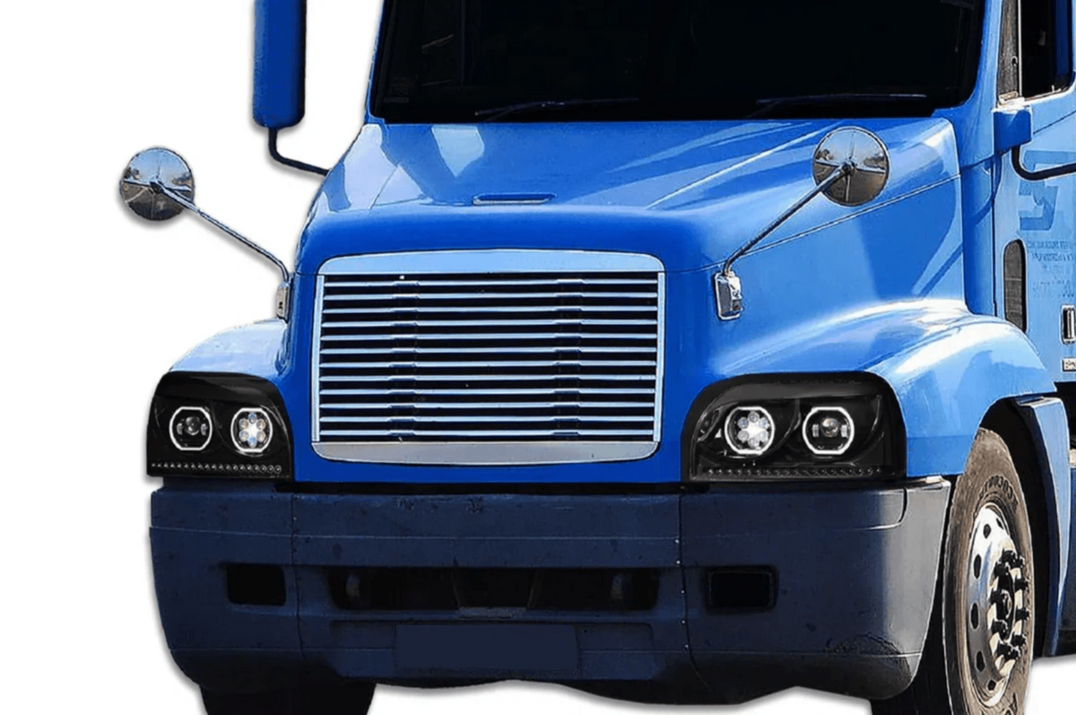 KOZAK Headlights Black Dual Halo Projector LED 12V Driver and Passenger Pair Set (Right and Left Side) For Freightliner Century 1996-2010 PLUS Logo, 2x 22" Wipers, KOZAK Vest