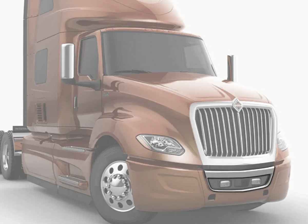 KOZAK Center Bumper Chrome Trim for International LT625 Plus International Logo Emblem and Kozak Reflective Vest