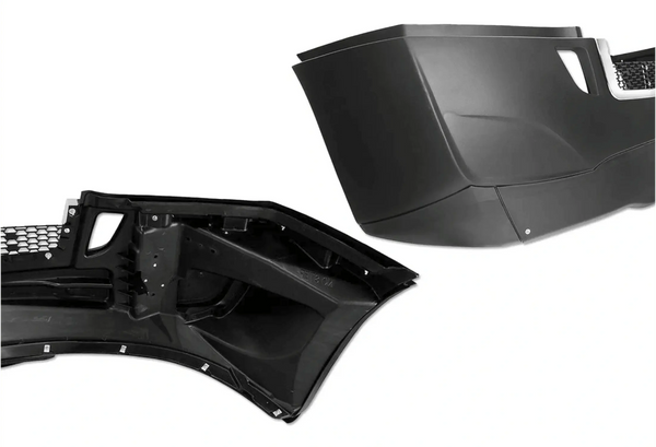 KOZAK Complete PLASTIC Bumper without Fog Lamp Hole for Freightliner Cascadia 2018+ with air flow deflector PLUS Freightliner Logo, 2x22" Wipers, License Plate Frame and KOZAK Vest