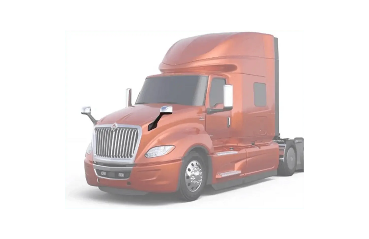 KOZAK Chrome Hood Mirror (Left Driver Side) compatible with International LT625 Trucks PLUS International Logo, Windshield Wipers, Frame License Plate and KOZAK Vest